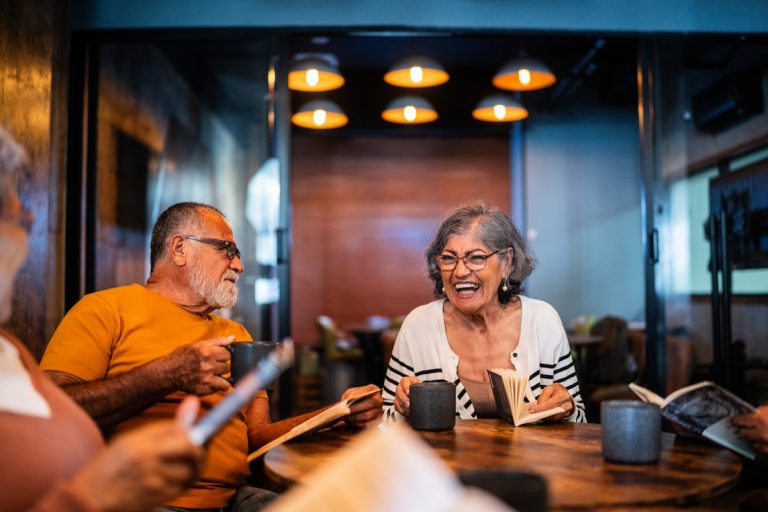 Senior group at Book Club on a coffee shop
