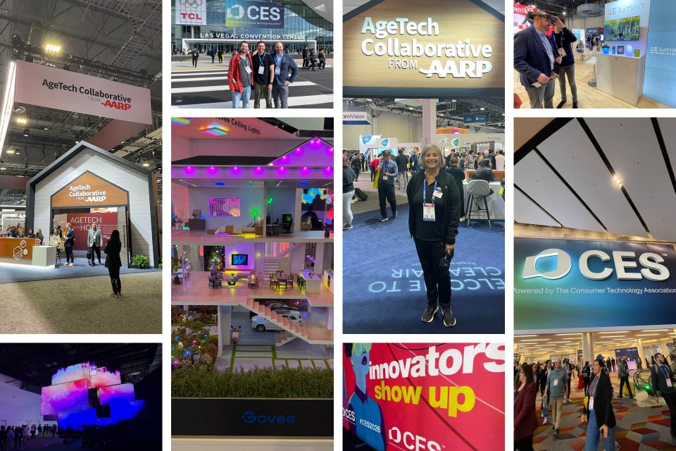 collage from CES 2026 in Las Vegas. consumer technology show floor showcasing new smart tech devices
