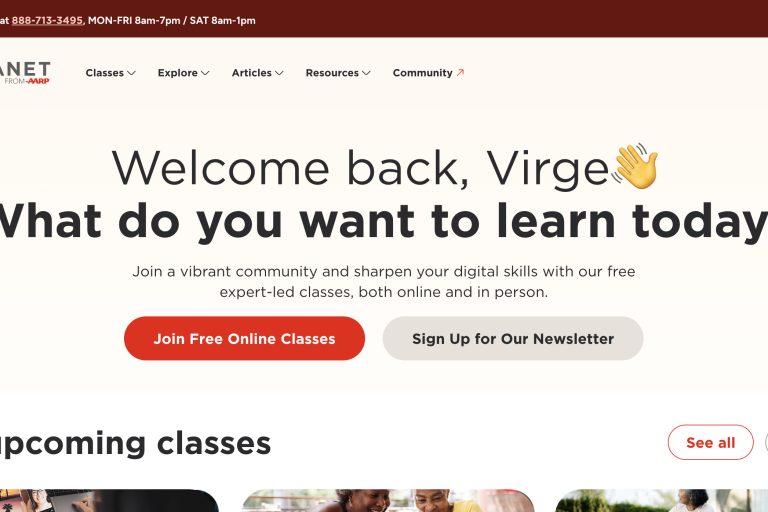 screenshot of new senior planet website