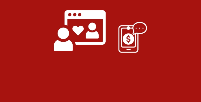 icon of online romance scam chatting asking for money