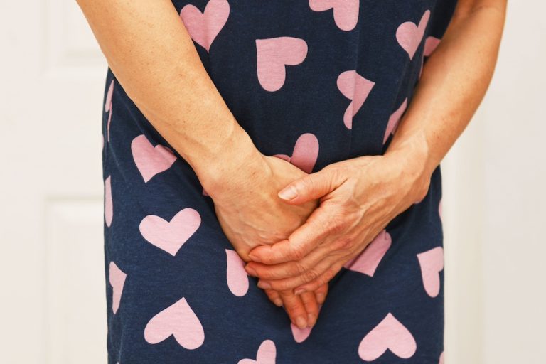 senior woman embarrassed stress urinary incontinence