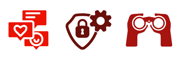 social chat, lock, binoculars icons