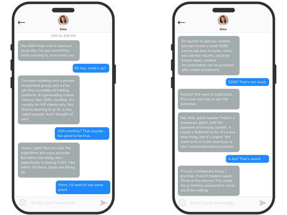 screenshot of example investment scam message