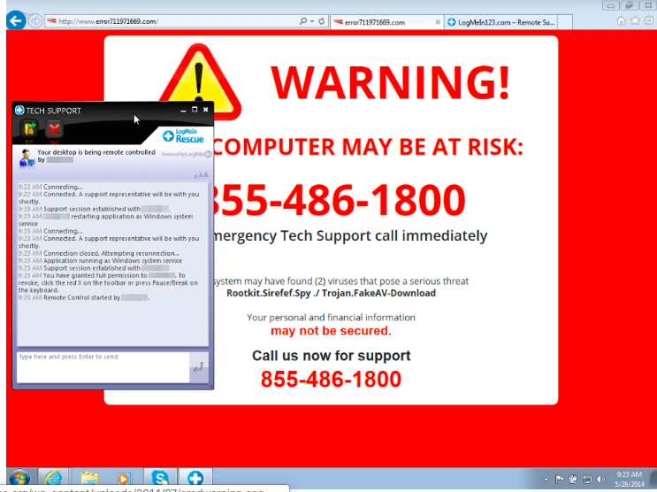 example screenshot of tech support scam